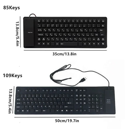 85/109Keys Foldable Silicone Keyboard USB Wired Silent Key Waterproof Dustproof Rollup Soft Touch Keyboard for Notebook Laptop