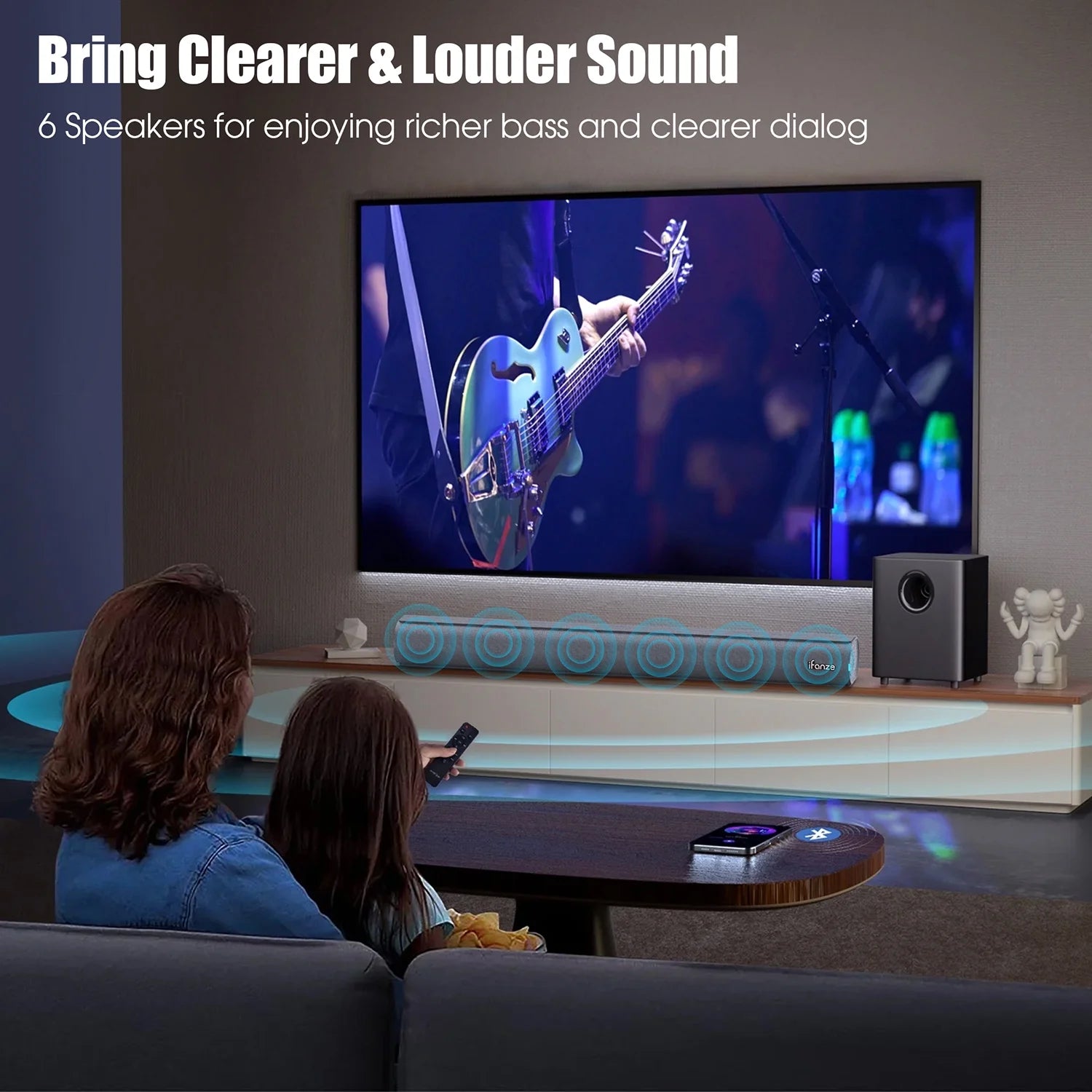 100W 28-Inch Bluetooth 5.3 Sound Bar with HDMI, Home Theater Surround Sound System with Built-In Subwoofer for Smart TV with Remote, Brushed Finish Gray